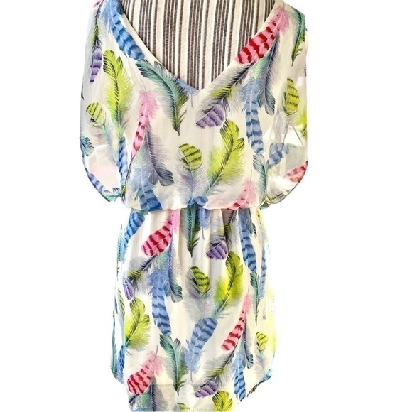 PRETTY Rebellious dress, size M, feather print, electric waist, double v neck - Picture 4 of 5